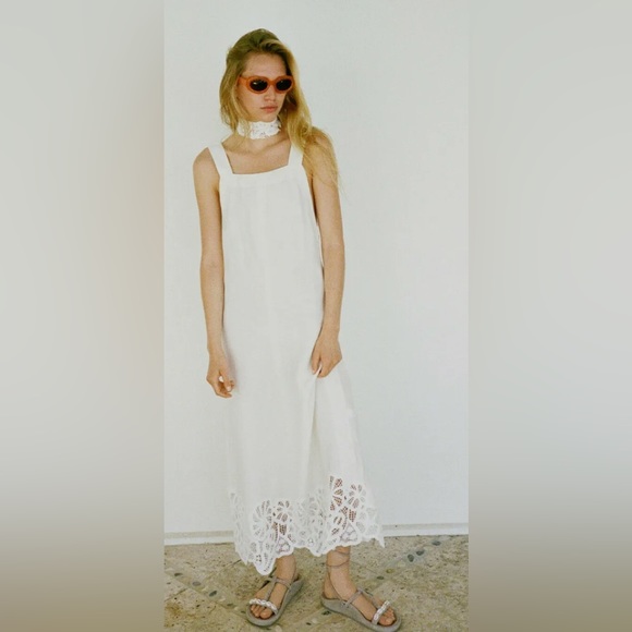 Zara white ivory linen lace maxi dress long backless summer knit limited edition - Picture 5 of 9